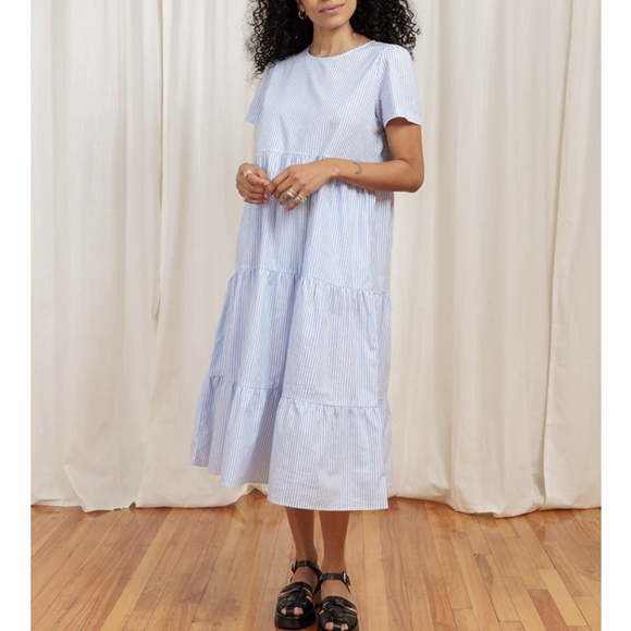 🆕 TRADLANDS CHALET TIERED DRESS COTTON LINEN HARBOR XS - Picture 7 of 8